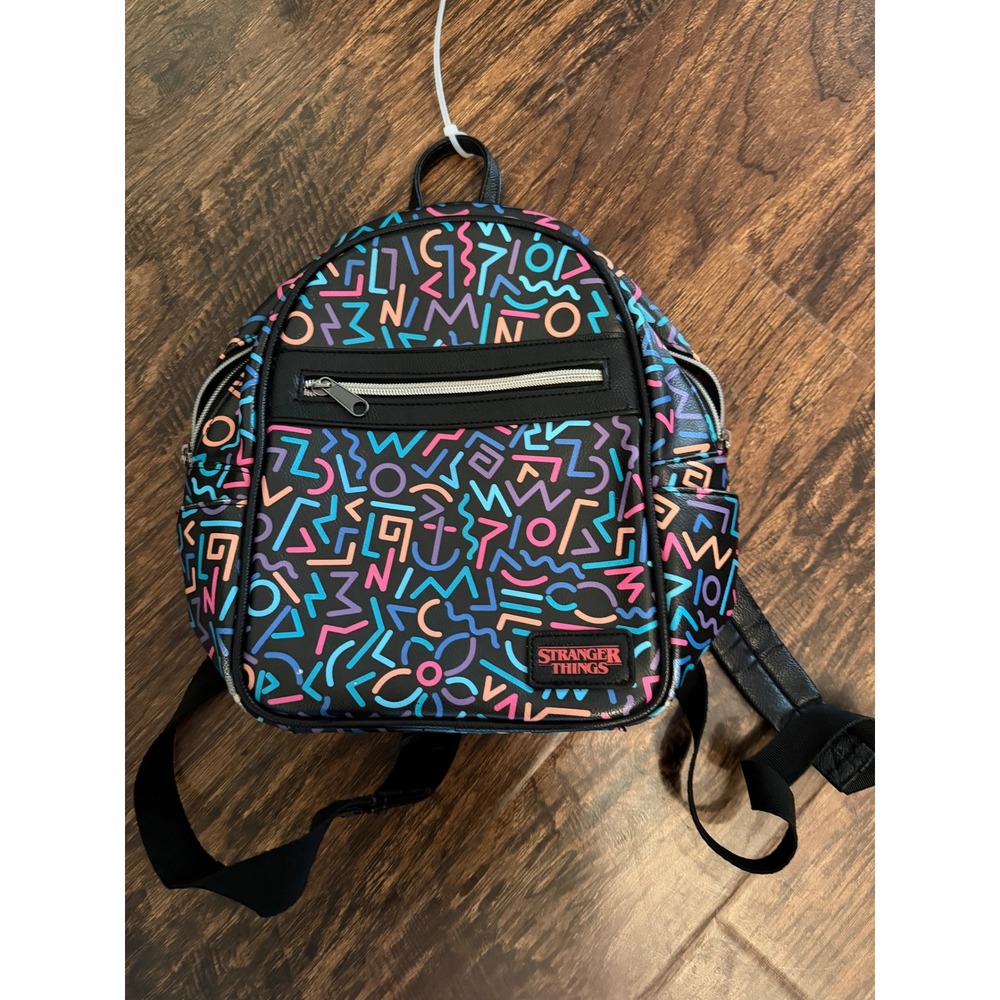 Stranger Things Funko Mini Backpack 80s Geometric Print Black Faux Leather Bag